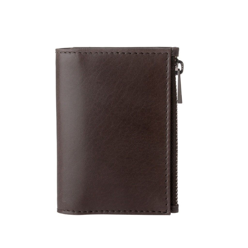 DuDu Zip-It Minimalist Leather Wallet - Dark Brown
