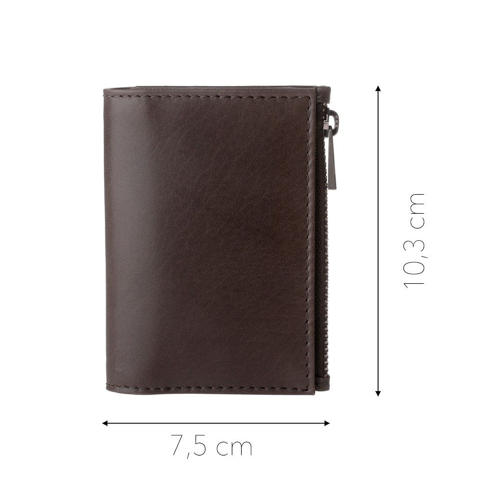 DuDu Zip-It Minimalist Leather Wallet - Dark Brown