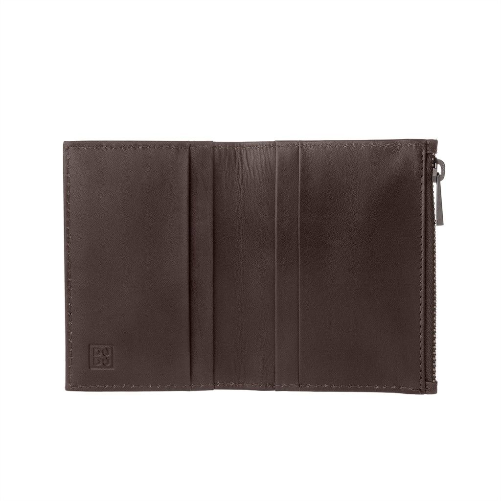 DuDu Zip-It Minimalist Leather Wallet - Dark Brown