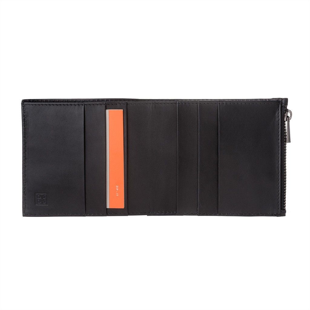 DuDu Zip-It Bi-Fold Leather Wallet - Black