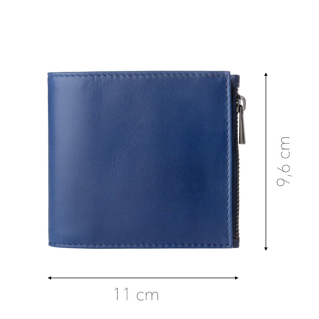 DuDu Zip-It Bi-Fold Leather Wallet - Blue