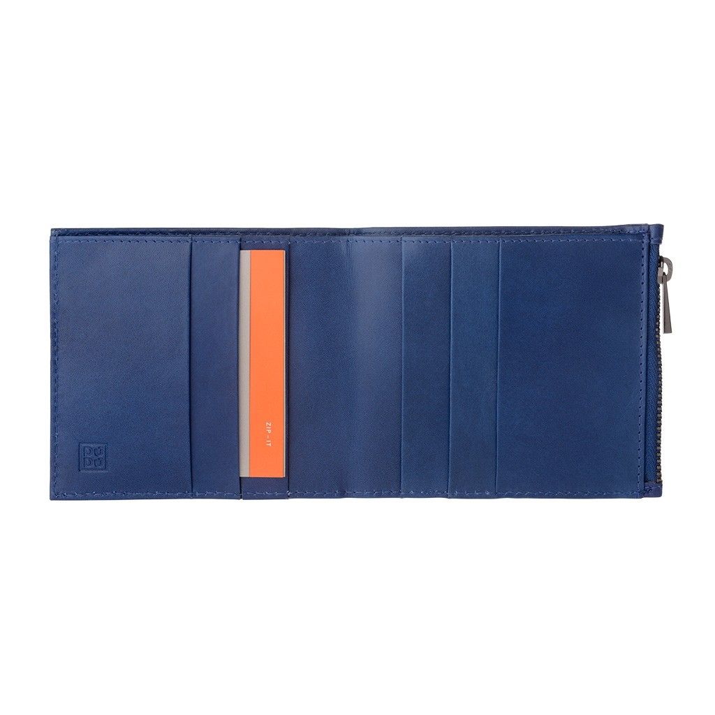 DuDu Zip-It Bi-Fold Leather Wallet - Blue