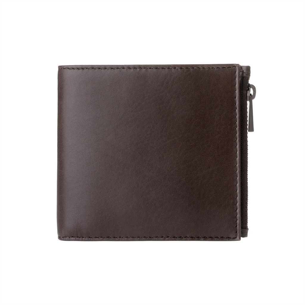 DuDu Zip-It Bi-Fold Leather Wallet - Dark Brown