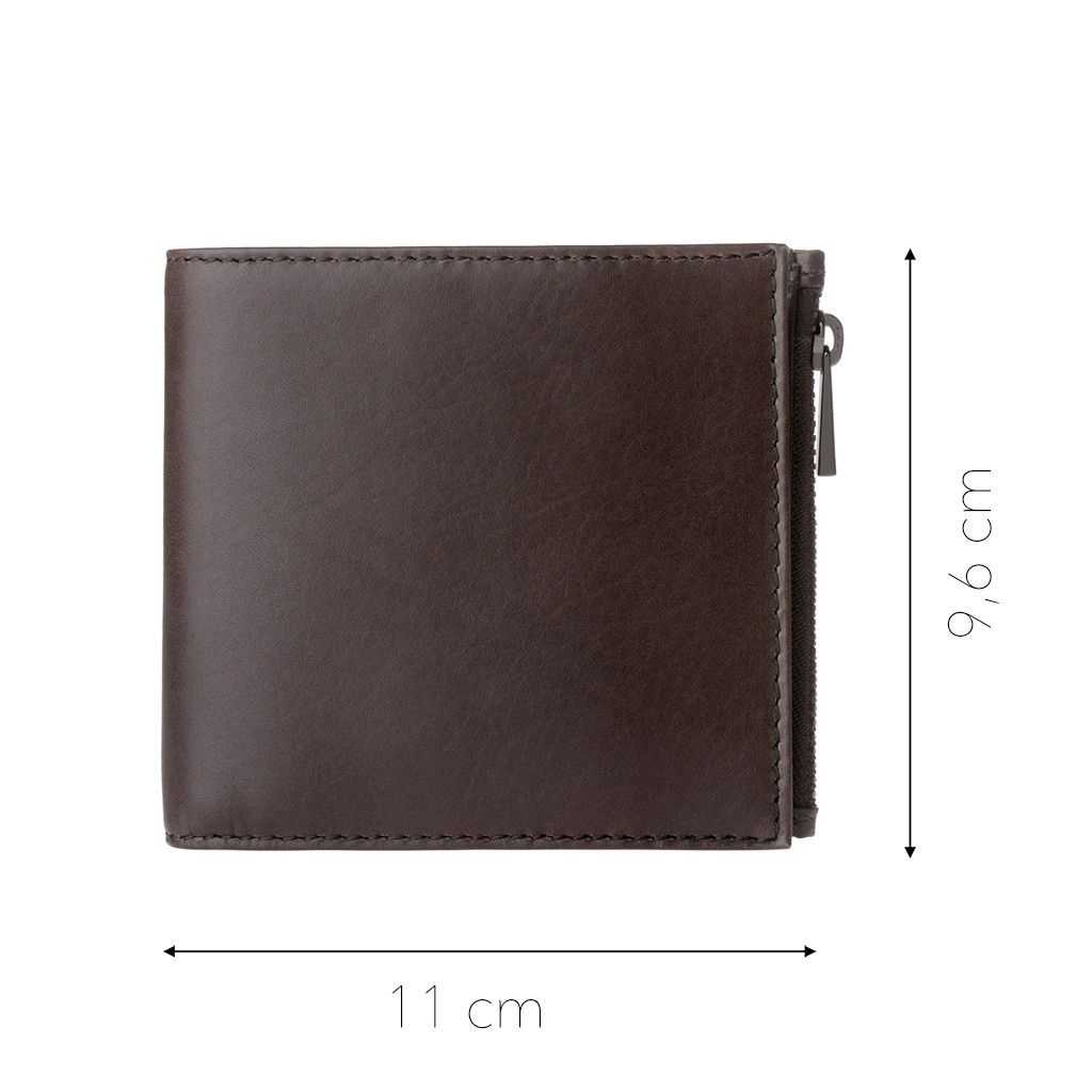 DuDu Zip-It Bi-Fold Leather Wallet - Dark Brown