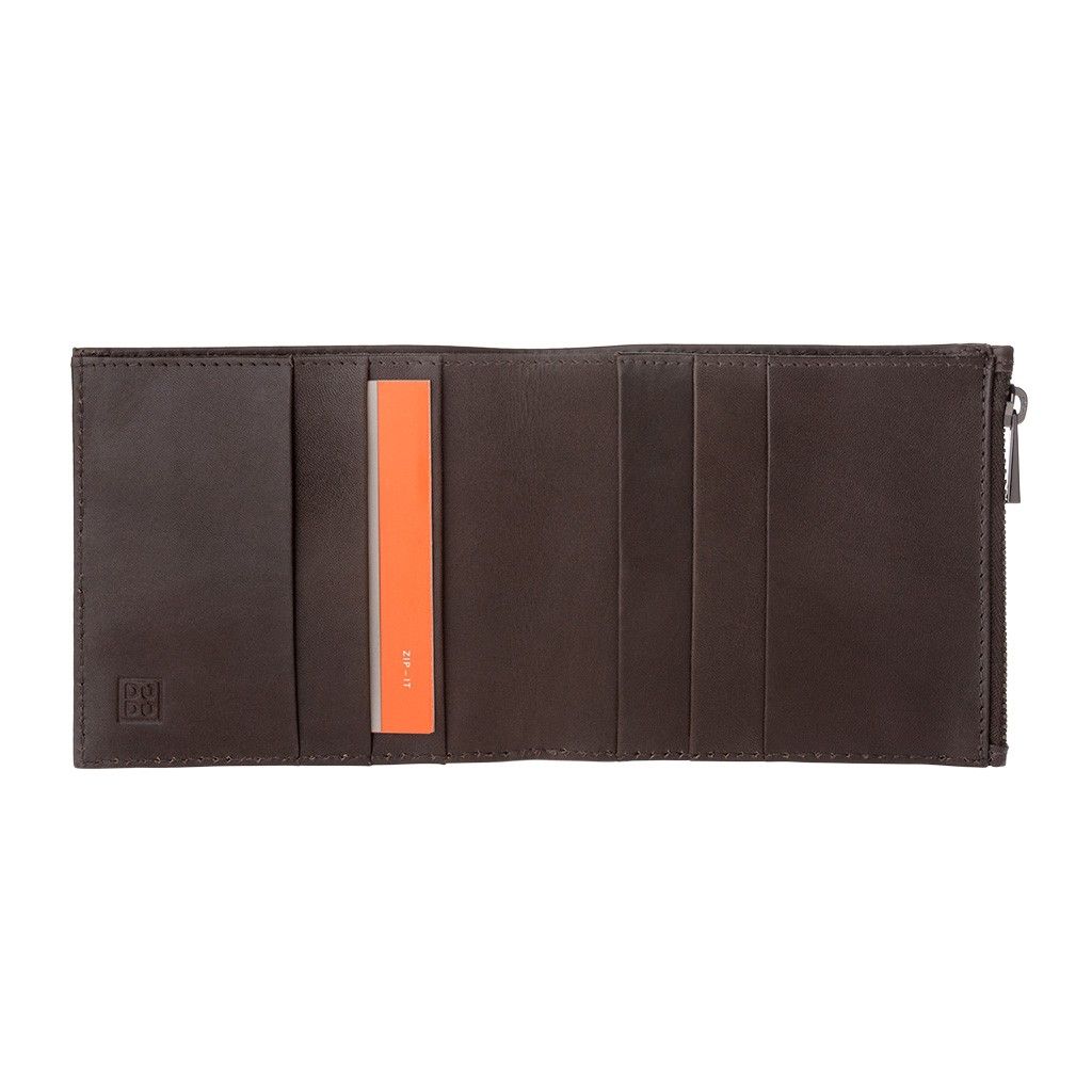 DuDu Zip-It Bi-Fold Leather Wallet - Dark Brown