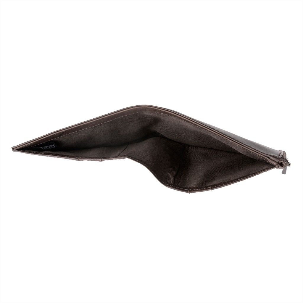 DuDu Zip-It Bi-Fold Leather Wallet - Dark Brown