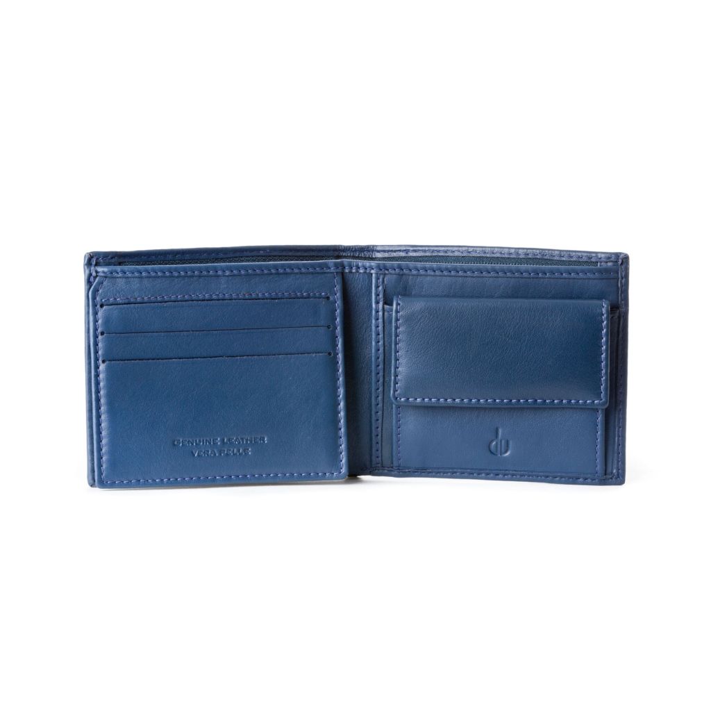 dv Leather wallet with coin purse and inside secret zip compartment - Blue