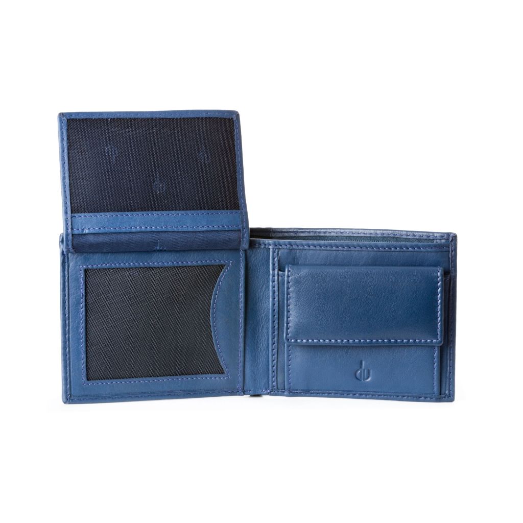 Teal-colored Men's Wallet with Coin Purse and Contrasting Interior