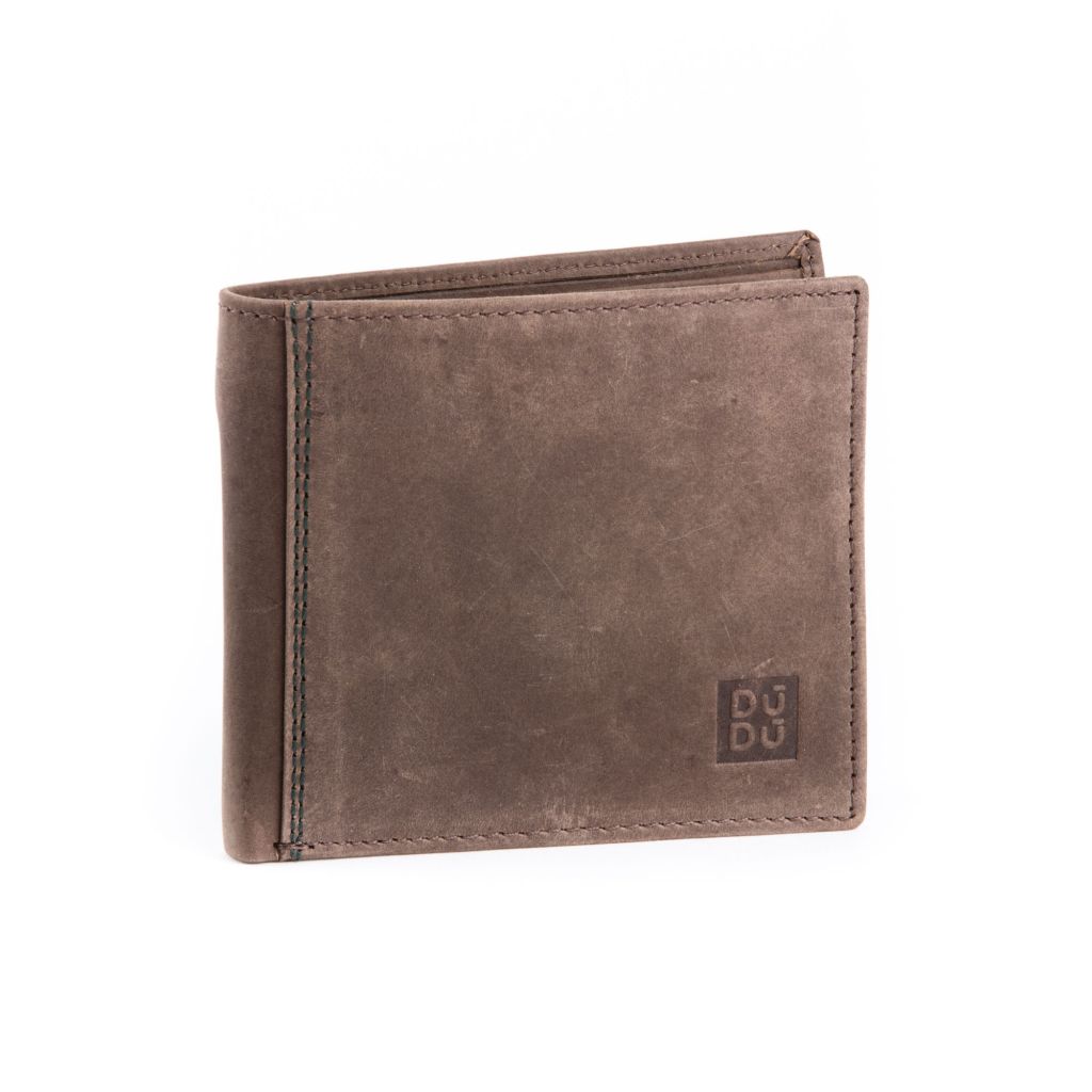 DuDu Mens vintage leather wallet - Dark Brown
