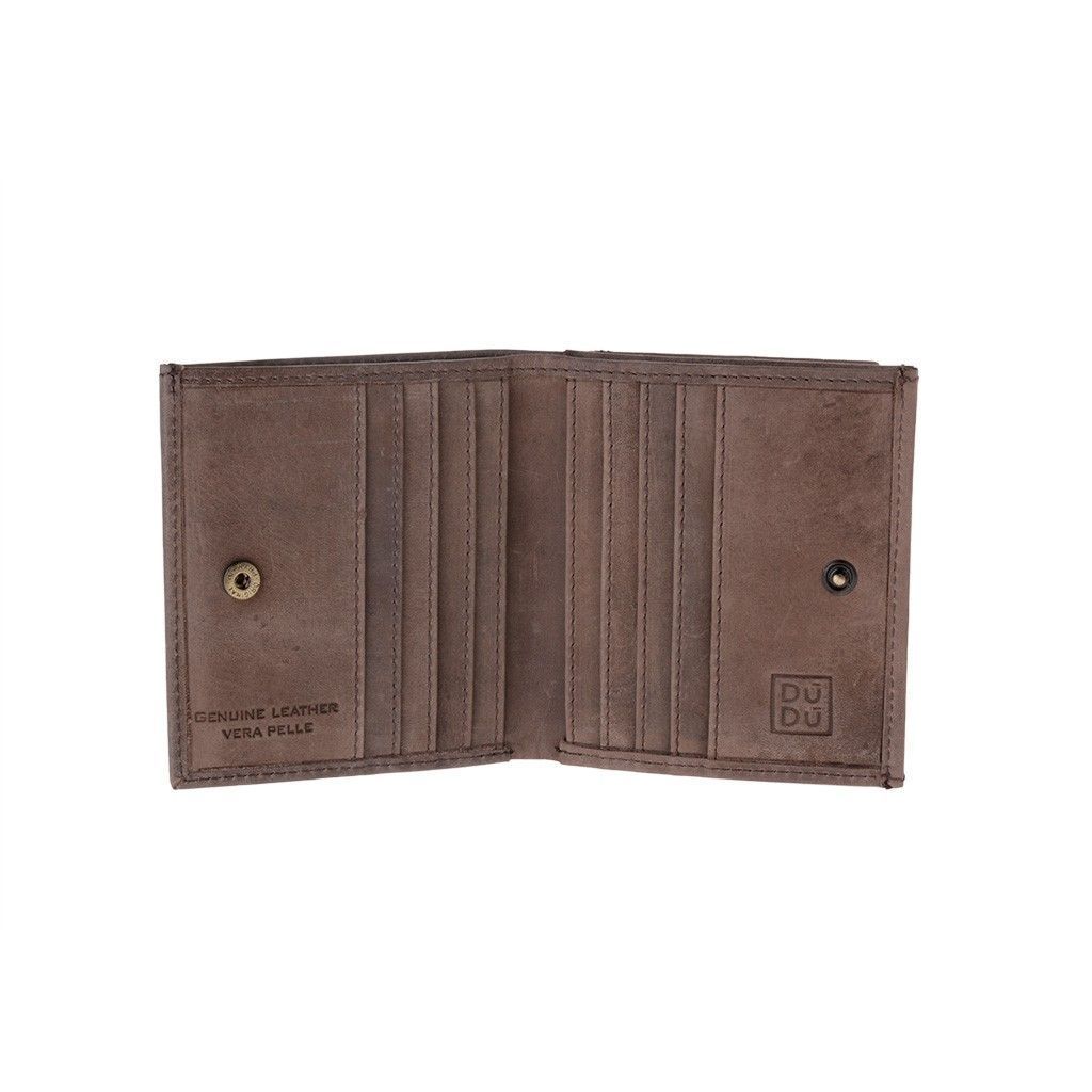 DuDu Small Unique Vintage Leather Wallet  - Dark Brown