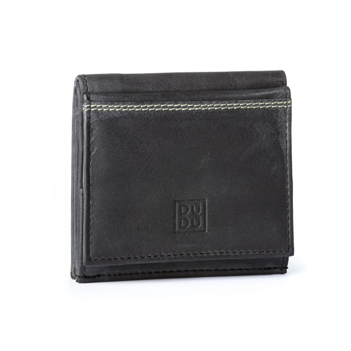 DuDu Small Unique Vintage Leather Wallet  - Black