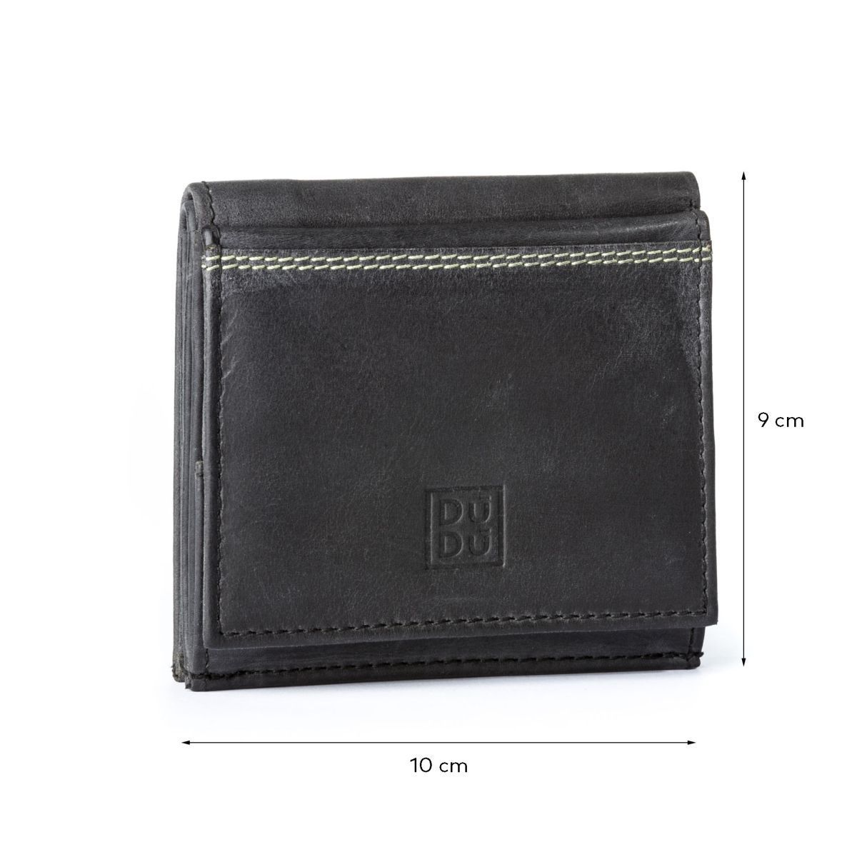 DuDu Small Unique Vintage Leather Wallet  - Black