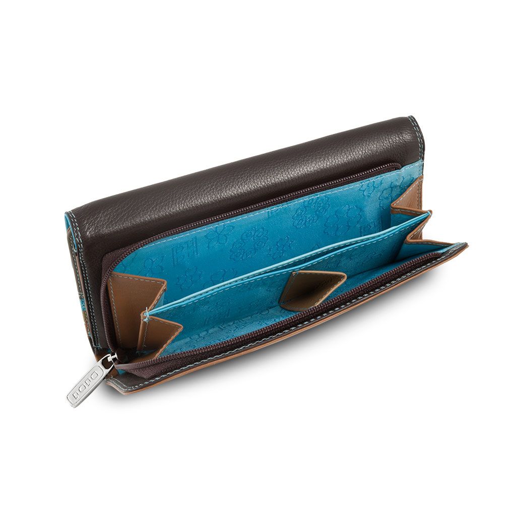 DuDu Ladies leather multi color wallet - Dark Brown