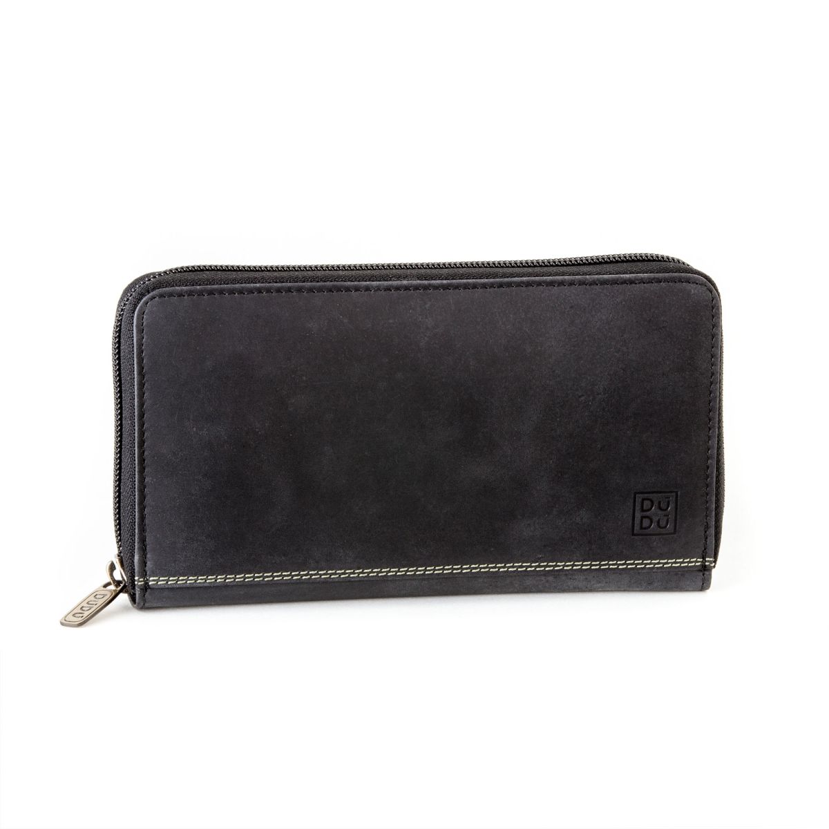 DuDu Ladies Leather Zip Vintage Wallet - Black