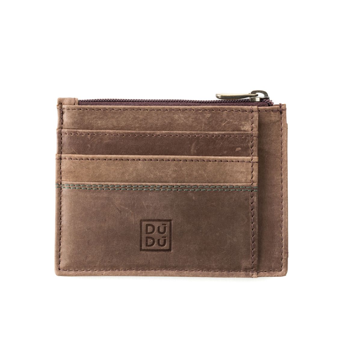 DuDu Slim Leather Credit Card Wallet - Dark Brown