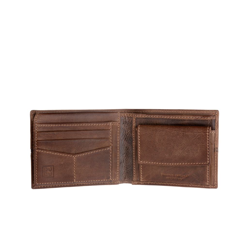 DuDu Mans Leather Wallet With Brushed Effect - Dark Brown