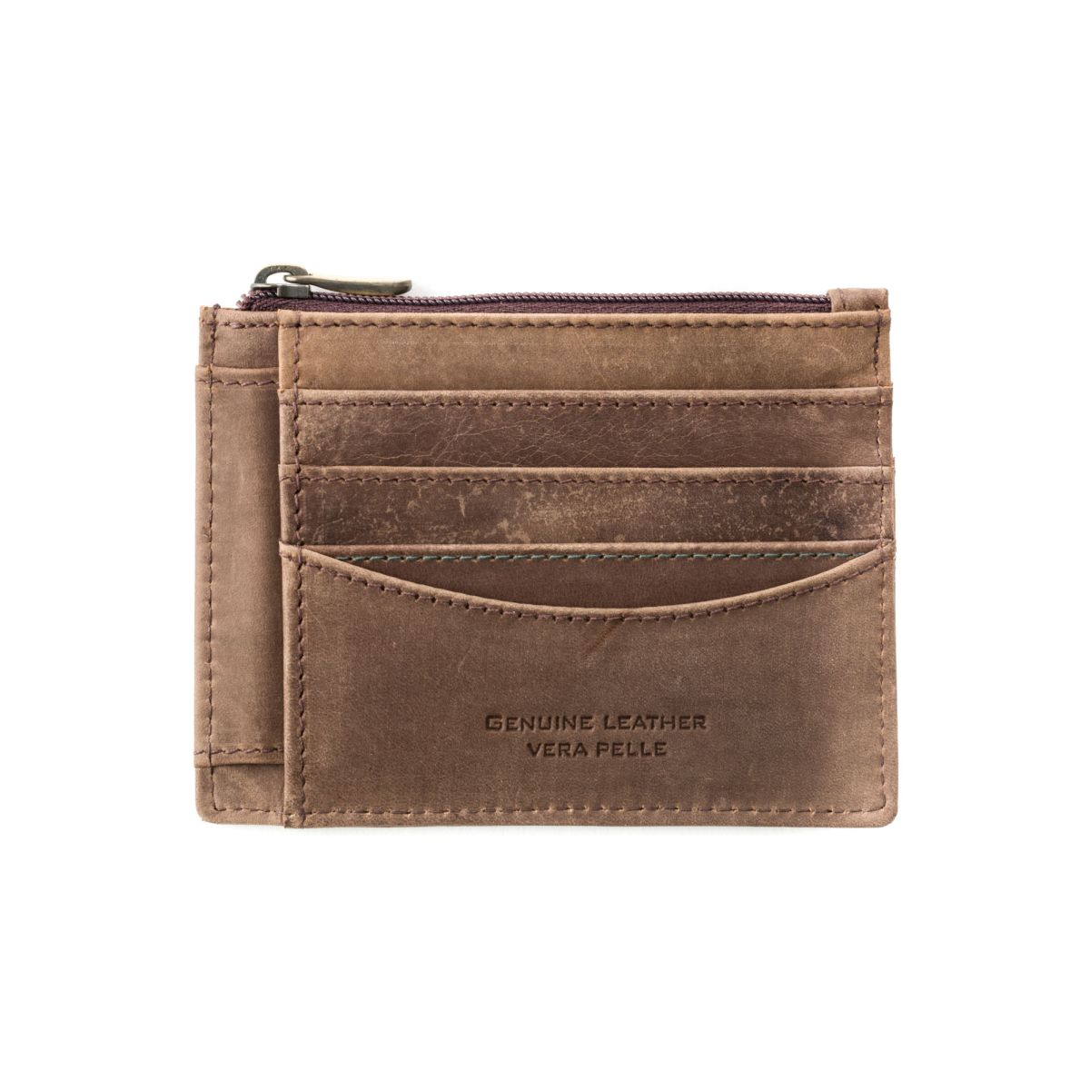 DuDu Slim Leather Credit Card Wallet - Dark Brown