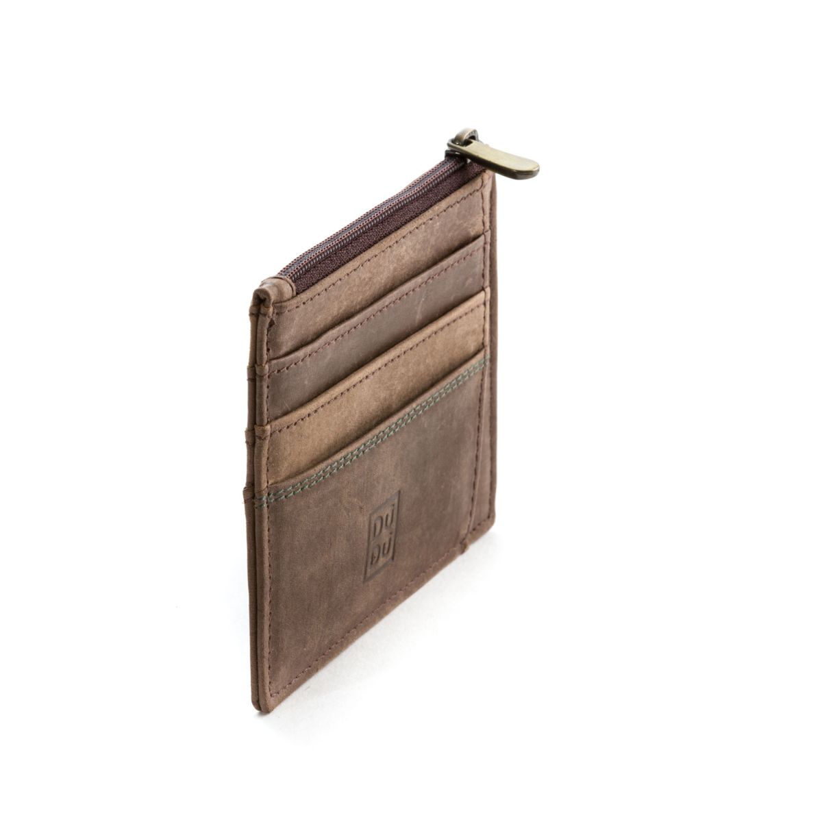 DuDu Slim Leather Credit Card Wallet - Dark Brown