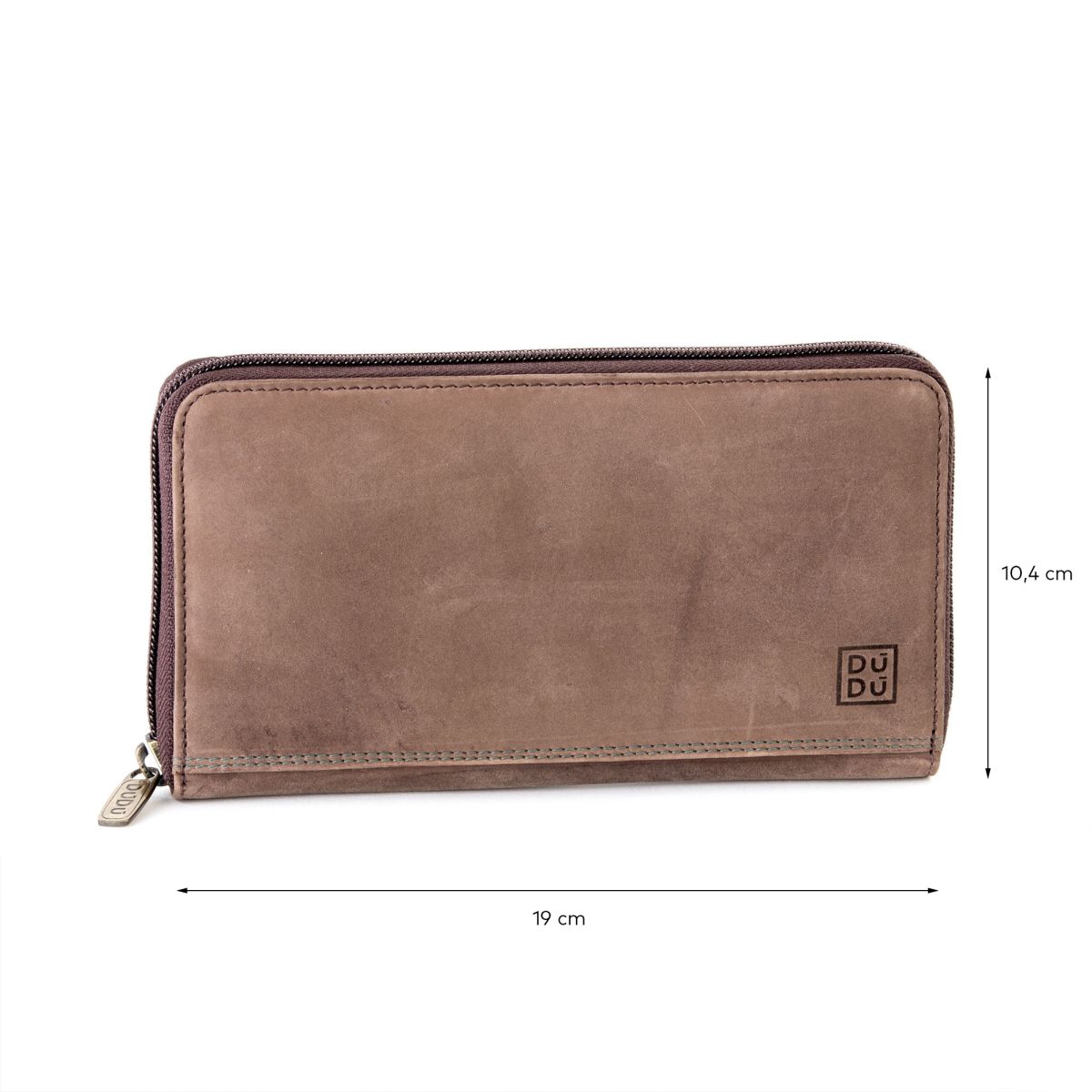 DuDu Ladies Leather Zip Vintage Wallet - Dark Brown