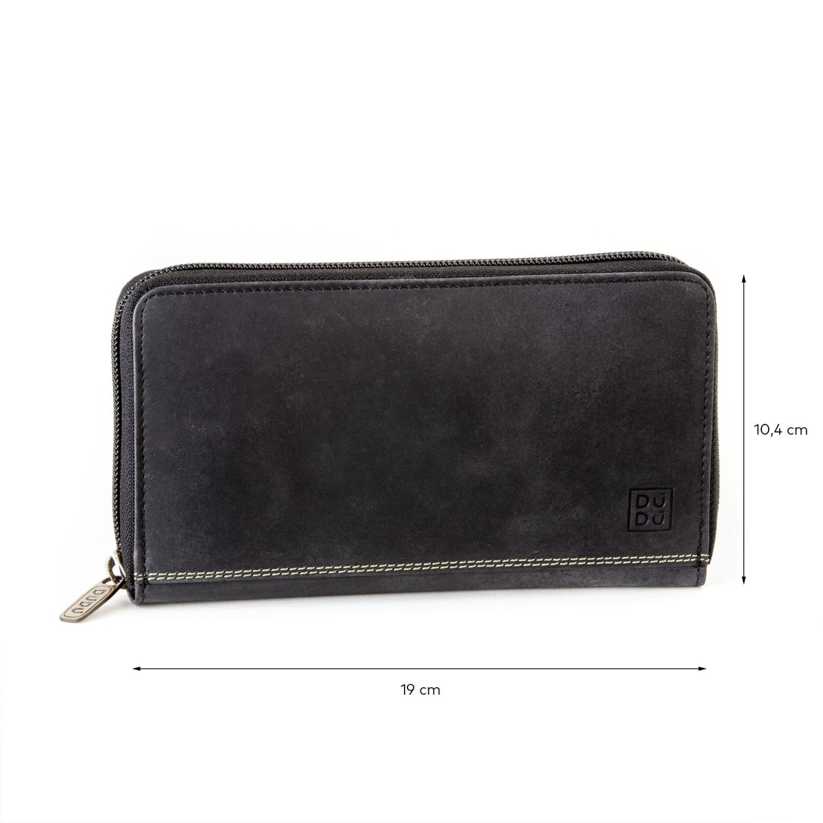 DuDu Ladies Leather Zip Vintage Wallet - Black