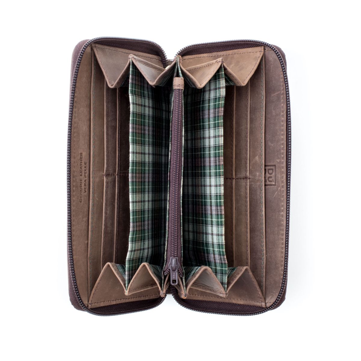 DuDu Ladies Leather Zip Vintage Wallet - Dark Brown