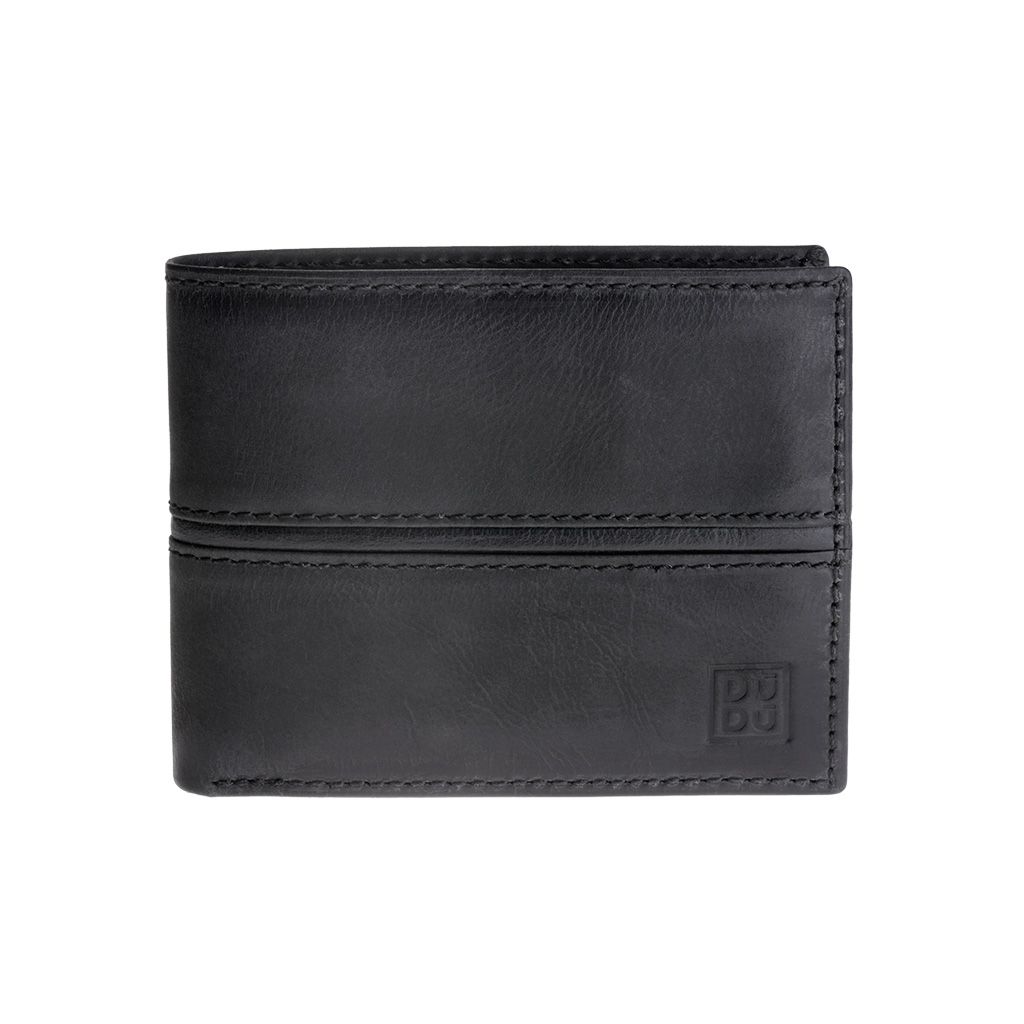 DuDu Mans Leather Wallet With Brushed Effect - Black