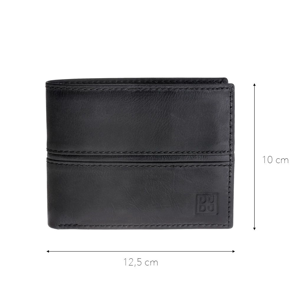 DuDu Mans Leather Wallet With Brushed Effect - Black