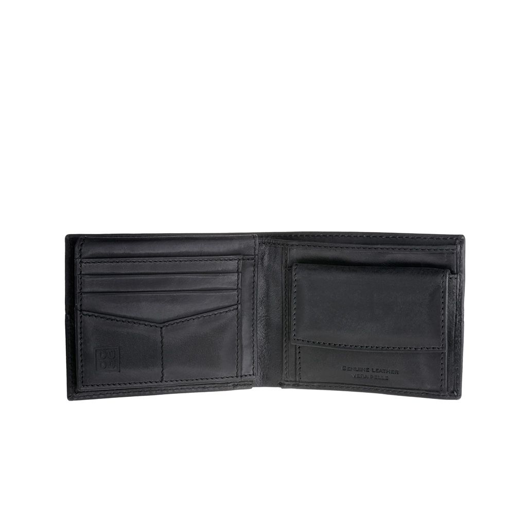 DuDu Mans Leather Wallet With Brushed Effect - Black