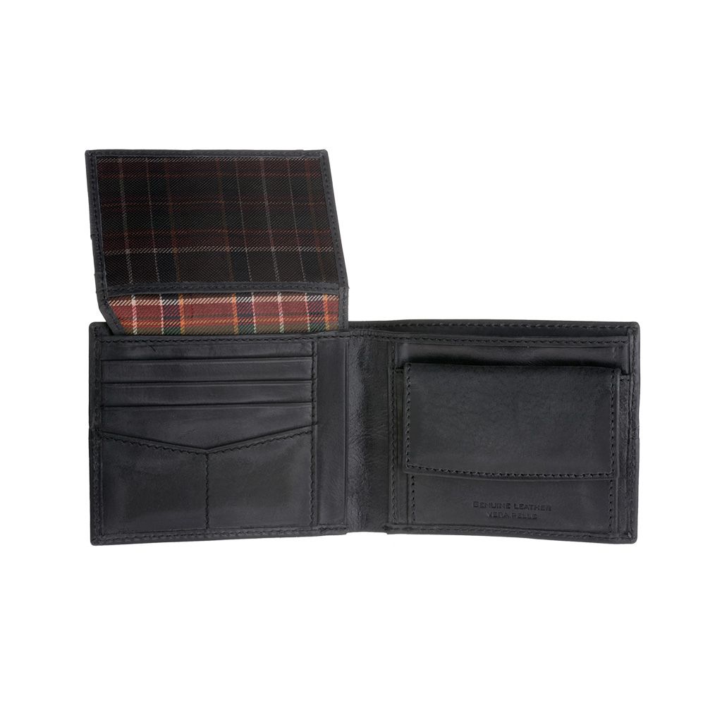 DuDu Mans Leather Wallet With Brushed Effect - Black