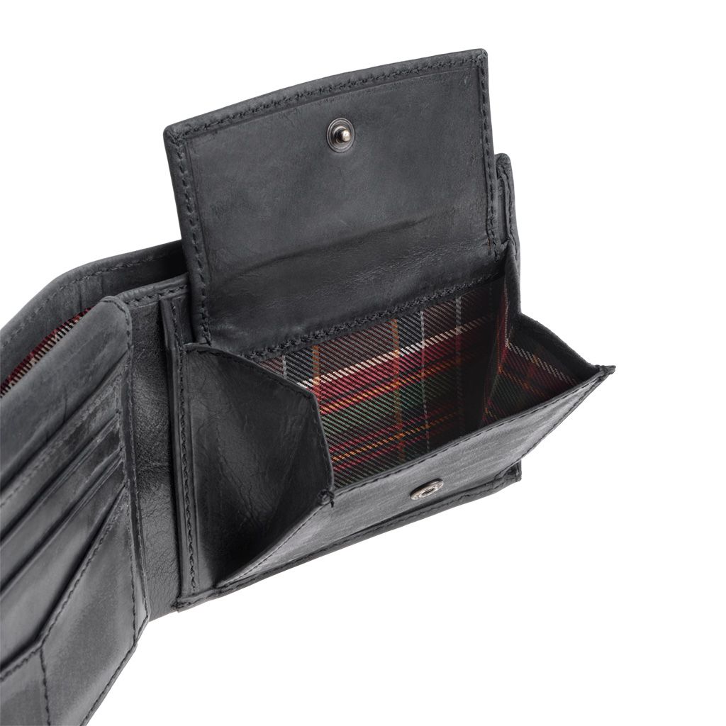 DuDu Mans Leather Wallet With Brushed Effect - Black
