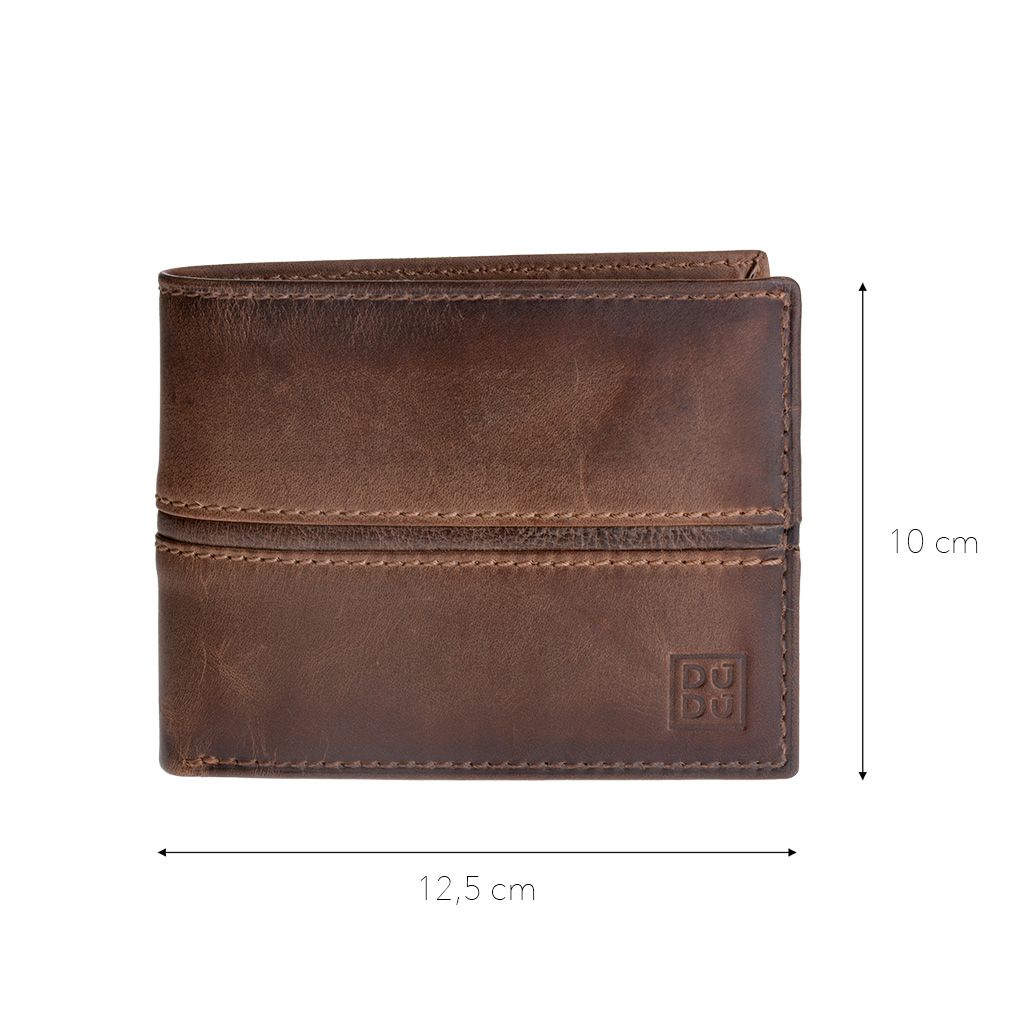 DuDu Mans Leather Wallet With Brushed Effect - Dark Brown