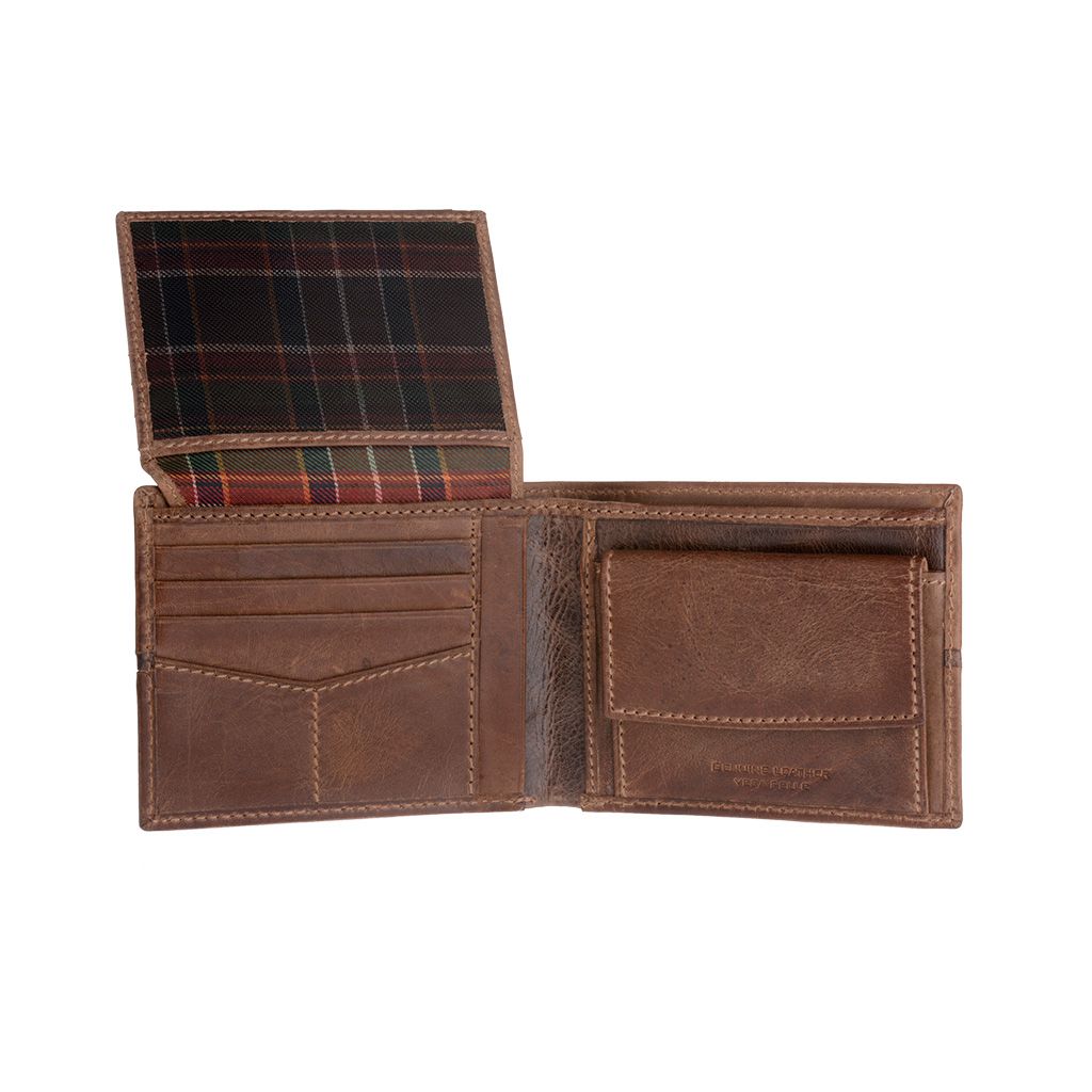 DuDu Mans Leather Wallet With Brushed Effect - Dark Brown