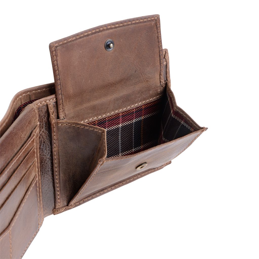 DuDu Mans Leather Wallet With Brushed Effect - Dark Brown