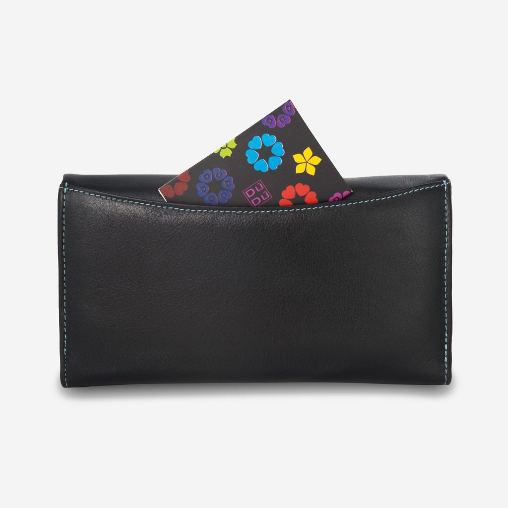 DuDu Colorful Leather Wallet For Women - Black