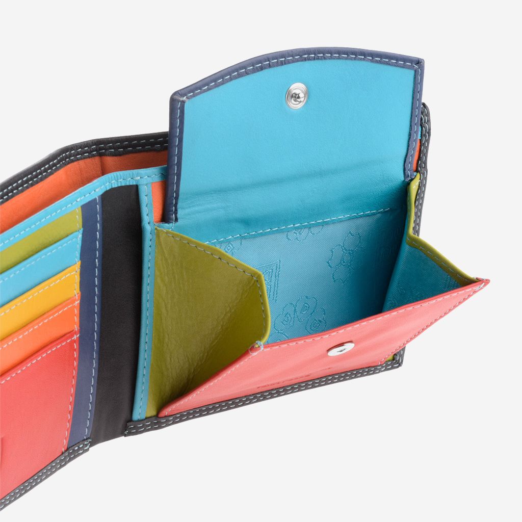 DuDu Slim Leather Multi Color Callet With Coin Purse - Black