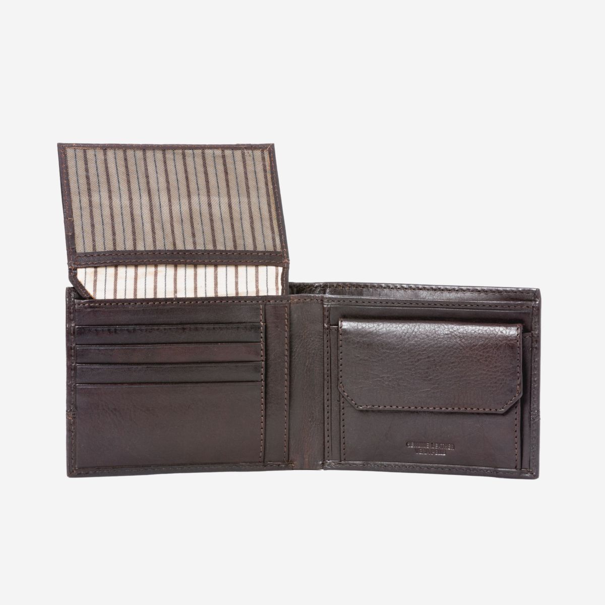 DuDu Leather Wallet With Coin Pocket For Men - Dark Brown