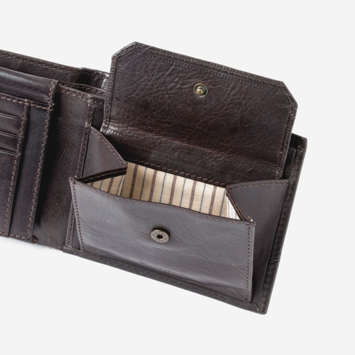 DuDu Leather Wallet With Coin Pocket For Men - Dark Brown