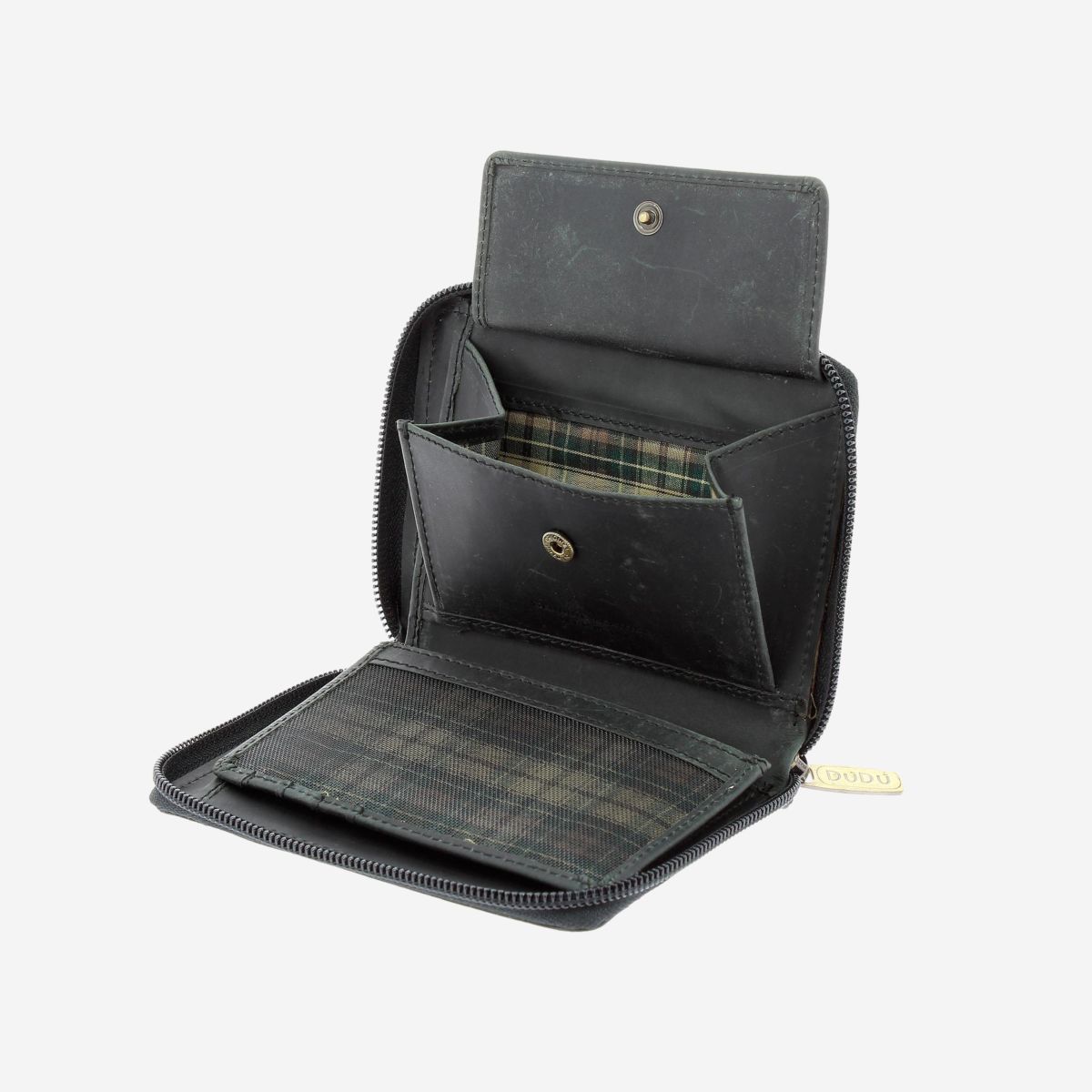 DuDu Mens Leather Wallet with Zip - Black