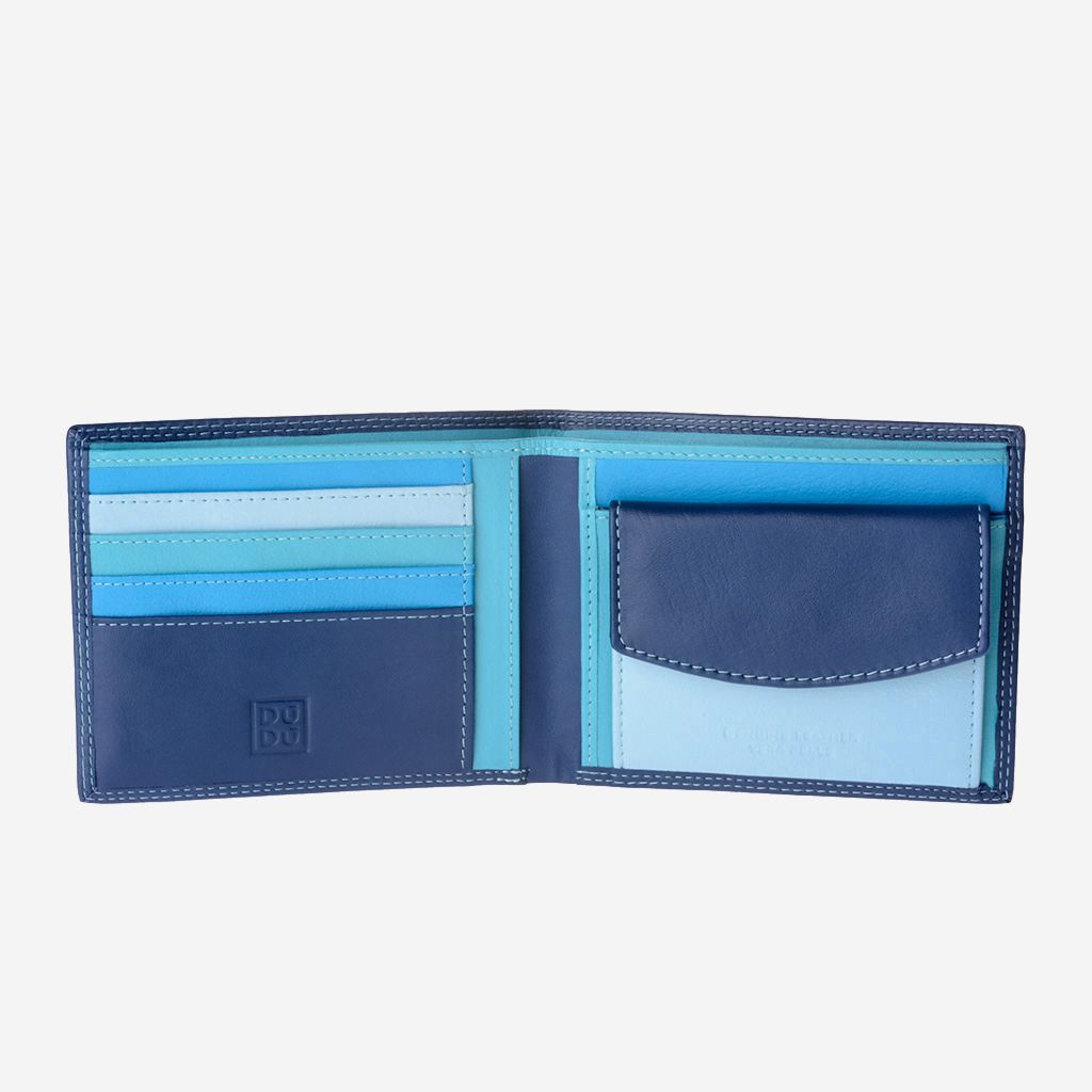 Slim Leather Multi Color Callet With Coin Purse - Blue