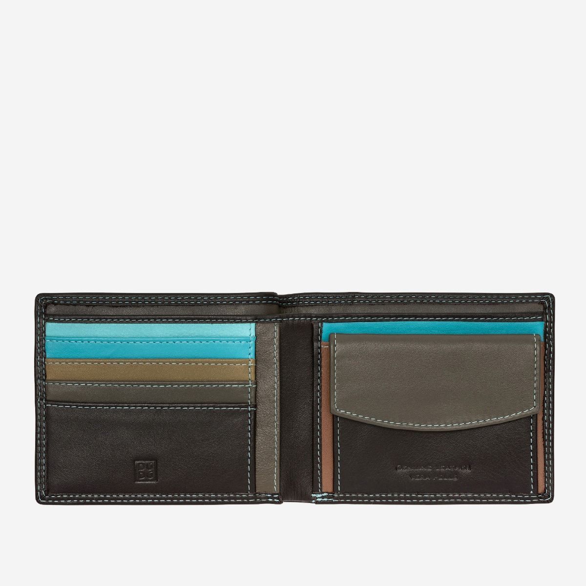 DuDu Slim Leather Multi Color Callet With Coin Purse - Dark Brown