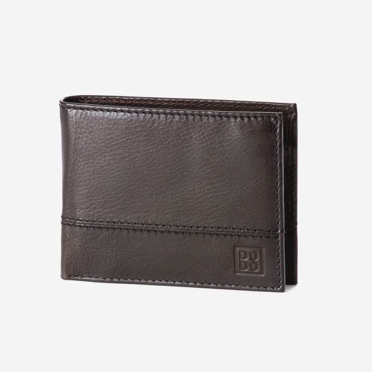 DuDu Mens Leather Wallet with Coin Pocket - Dark Brown