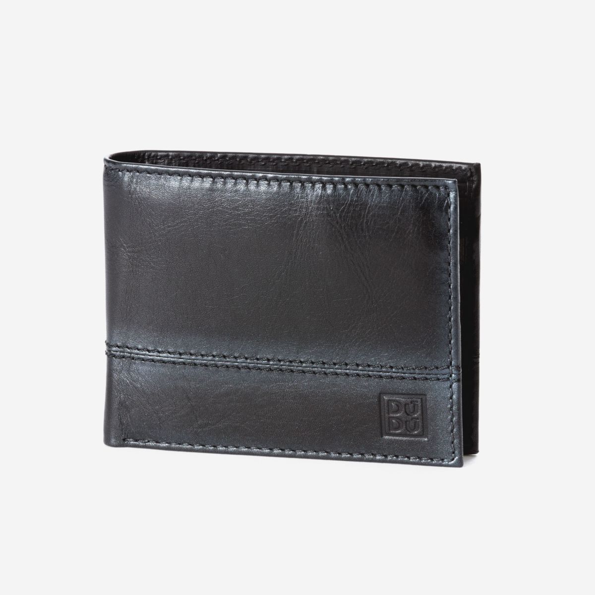 DuDu Mens Leather Wallet with Coin Pocket - Black