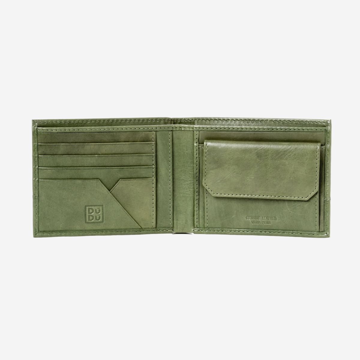 DuDu Mens Leather Wallet with Coin Pocket - Green