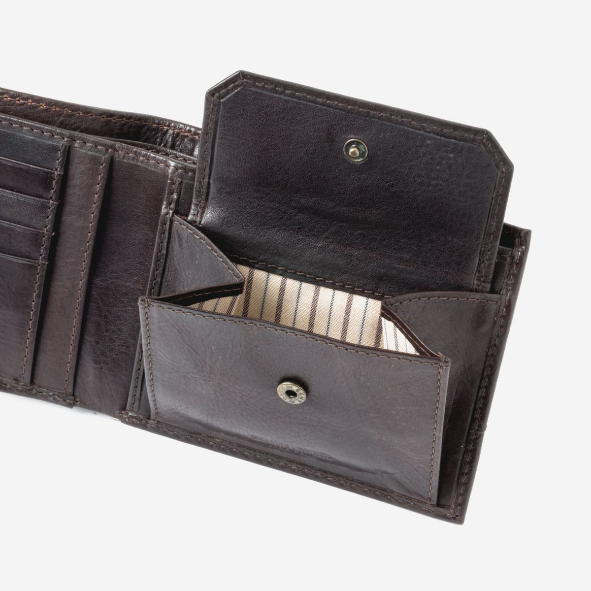 DuDu Mens Leather Wallet with Coin Pocket - Dark Brown