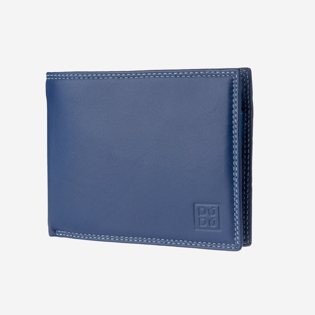 DuDu Leather classic multi color wallet with coin purse and inside flap with RFID - Blue