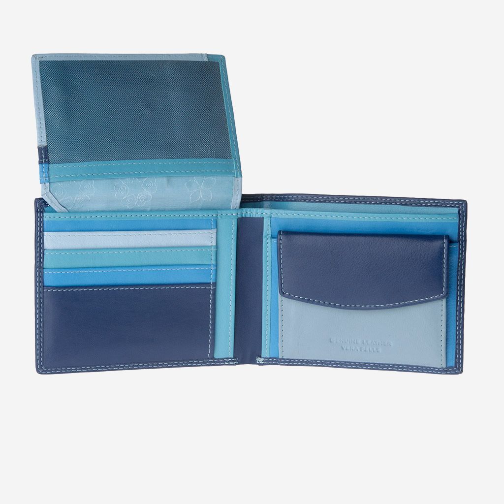 DuDu Leather classic multi color wallet with coin purse and inside flap with RFID - Blue