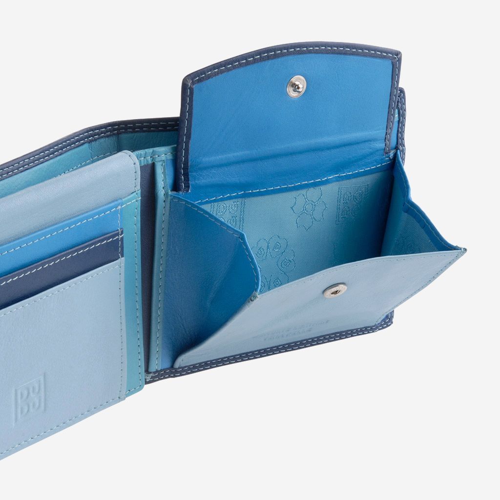 DuDu Leather classic multi color wallet with coin purse and inside flap with RFID - Blue