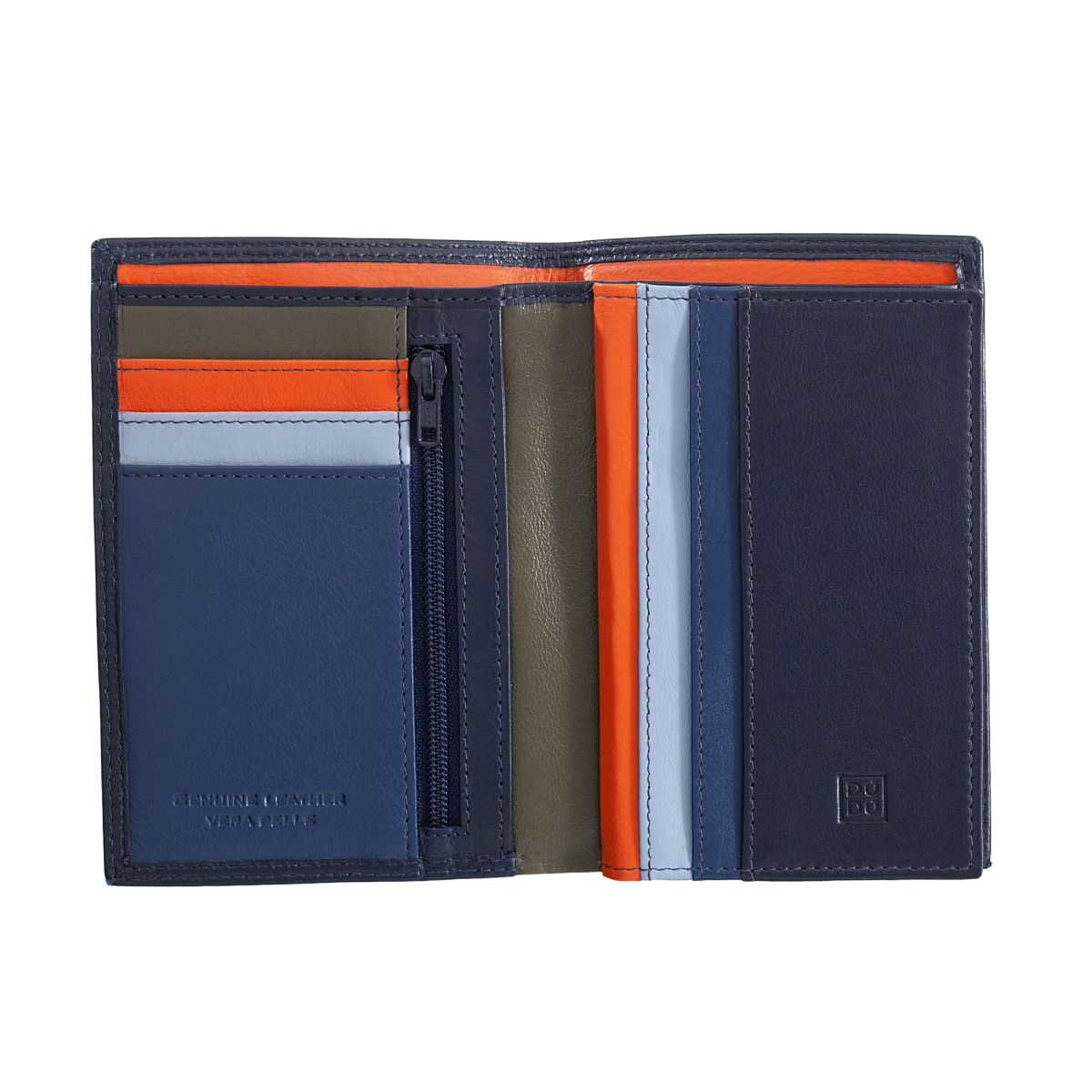 Mans leather folding wallet with inner zip - Navy