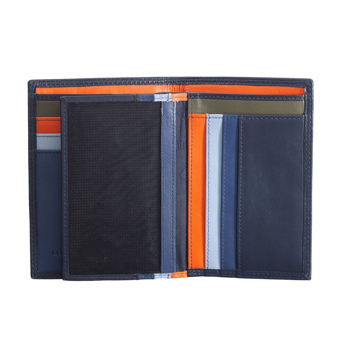 DuDu Mans leather folding wallet with inner zip - Navy