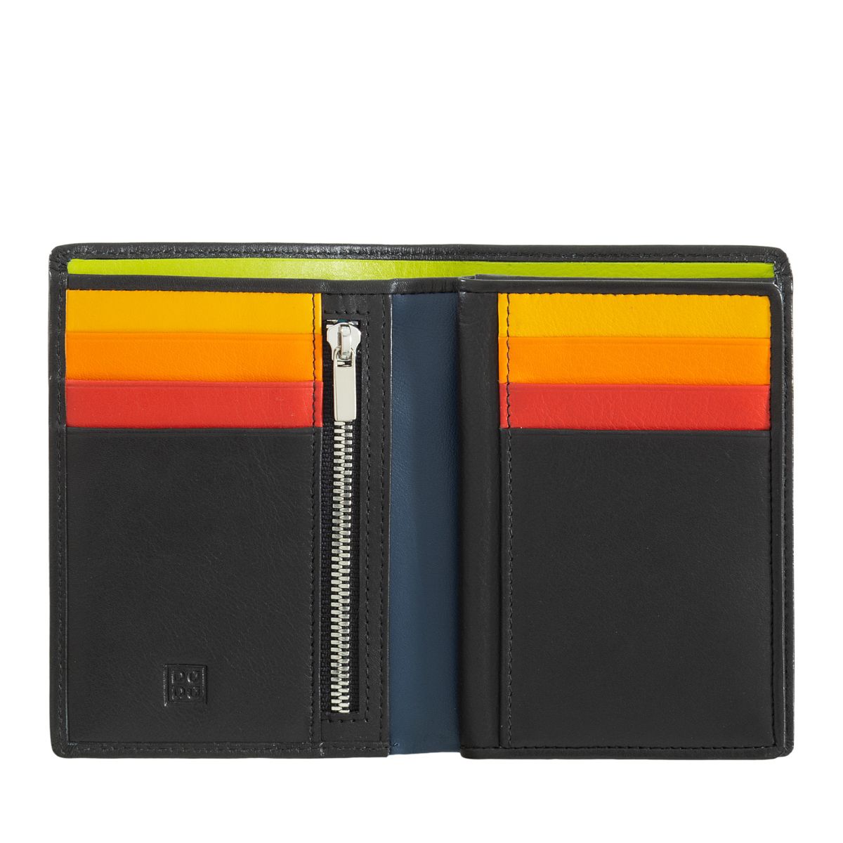 Mans leather folding wallet with inner zip - Black